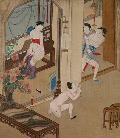 Album mit zwölf feinen erotischen Malereien auf Seide im Stil von Qiu Ying - Foto 4