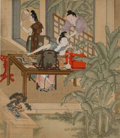 Album mit zwölf feinen erotischen Malereien auf Seide im Stil von Qiu Ying - фото 7