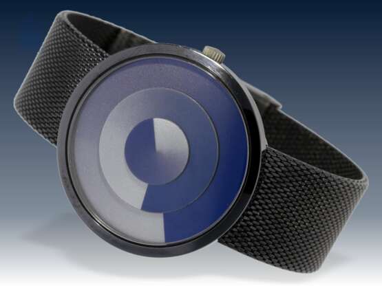 Armbanduhr: äußerst seltene vintage Designeruhr, Uhrenmanufaktur Lederer/Blu S.A./Time Dimension "Zeitspiel", Design Hans Donner, 90er Jahre, neuwertig - photo 1