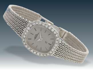 Armbanduhr: weißgoldene, hochwertige vintage Armbanduhr der Marke "Priosa" mit Brillantbesatz