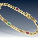 Armband: klassisches, dekoratives Saphir/Rubin/Smaragd-Goldschmiedearmband aus 18K Gold, Panzerarmband - photo 2
