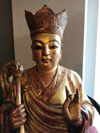 Figur eines sitzenden Mönch oder Priester des Zen-Buddhismus aus Holz - Foto 8
