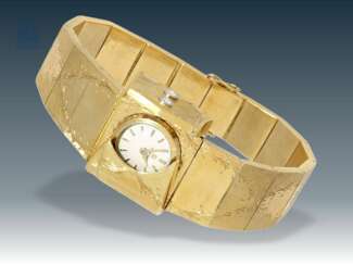 Armbanduhr: äußerst seltene und hochwertige vintage Schmuckuhr der Marke Omega mit Diamantbesatz, ca.1950, 18K Gold