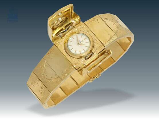 Armbanduhr: äußerst seltene und hochwertige vintage Schmuckuhr der Marke Omega mit Diamantbesatz, ca.1950, 18K Gold - фото 4