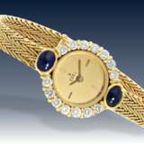 Armbanduhr: goldene vintage Cocktailuhr, Damenuhr der Marke Ebel mit Brillant- und Saphirbesatz - фото 1