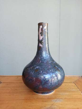 Flambé-Flaschenvase gefleckt in Violett, Rot und Peachbloom - Foto 3