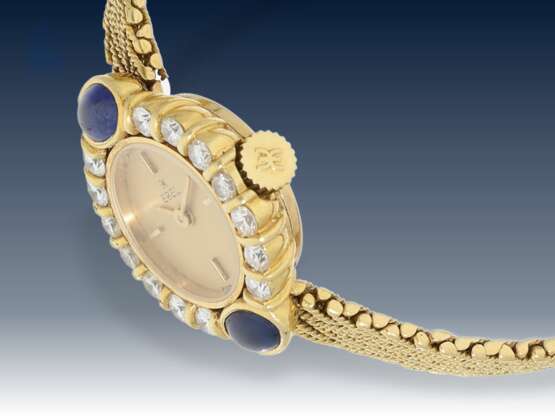 Armbanduhr: goldene vintage Cocktailuhr, Damenuhr der Marke Ebel mit Brillant- und Saphirbesatz - Foto 4