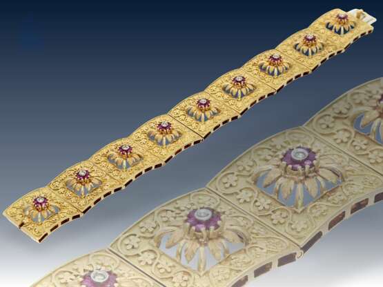 Armband: exquisites, ehemals sehr teures vintage Goldschmiedearmband mit Rubinen und Diamanten, 18K Gold - photo 2