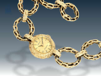 Armbanduhr: ausgefallene vintage Damenuhr von Longines, Modell "Flagship", 70er Jahre, 14K Gold