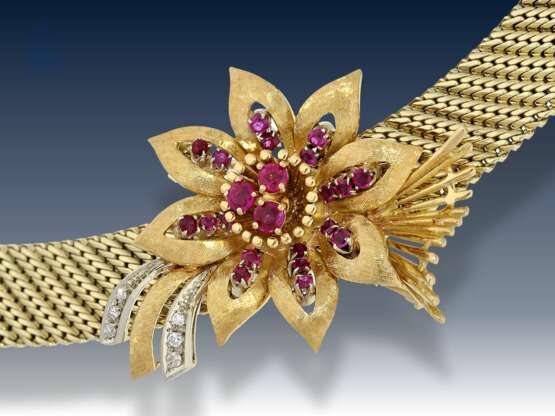 Kette/Collier: goldener, hochwertiger vintage Halsreif mit Rubinen und Diamanten, Handarbeit 60er Jahre - Foto 1