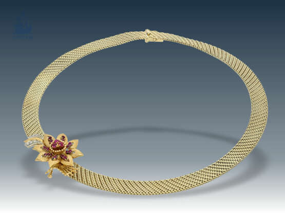 Kette/Collier: goldener, hochwertiger vintage Halsreif mit Rubinen und Diamanten, Handarbeit 60er Jahre - фото 3