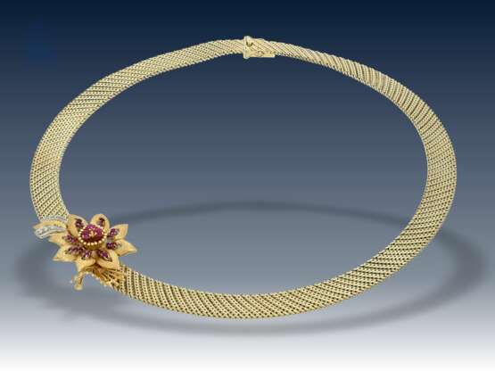Kette/Collier: goldener, hochwertiger vintage Halsreif mit Rubinen und Diamanten, Handarbeit 60er Jahre - photo 4
