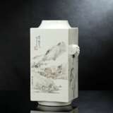 Seltene 'cong'-förmige Vase mit Landschafts- und Vogeldekor von Cheng Men - photo 2