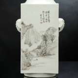 Seltene 'cong'-förmige Vase mit Landschafts- und Vogeldekor von Cheng Men - Foto 5