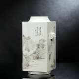 Seltene 'cong'-förmige Vase mit Landschafts- und Vogeldekor von Cheng Men - photo 6