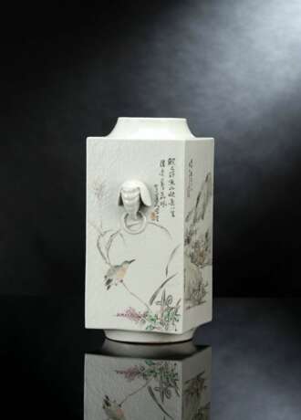 Seltene 'cong'-förmige Vase mit Landschafts- und Vogeldekor von Cheng Men - photo 8