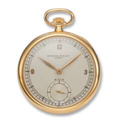 PATEK PHILIPPE, OPEN-FACED POCKETWATCH, 18K YELLOW GOLD, RETAILED BY BIRKS & SONS LIMITED