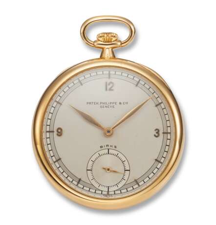 Patek Philippe. PATEK PHILIPPE, OPEN-FACED POCKETWATCH, 18K YELLOW GOLD, RETAILED BY BIRKS & SONS LIMITED - фото 1