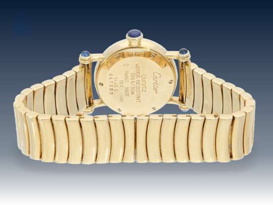 Armbanduhr: äußerst luxuriöse Cartier Damenuhr mit Original-Service-Etui und Originalpapieren von 2001, Modell "Diabolo" Ref.14400 in der luxuriösen Vollgold-Version - Foto 3
