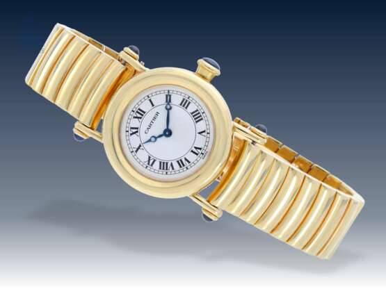 Armbanduhr: äußerst luxuriöse Cartier Damenuhr mit Original-Service-Etui und Originalpapieren von 2001, Modell "Diabolo" Ref.14400 in der luxuriösen Vollgold-Version - photo 4
