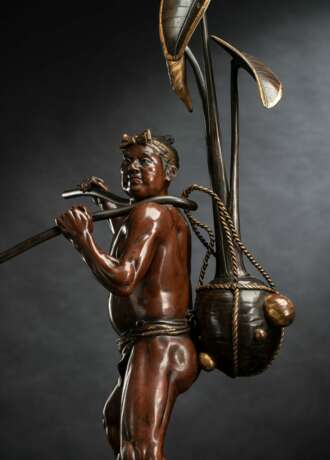 Feine partiell vergoldete Bronze eines Landarbeiters der Miyao-Werkstatt zugeschrieben - photo 2