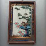 Satz von vier Hinterglasbildern, teils in Gold dekoriert mit Vogeldarstellungen in Hongmu-Rahmen als Bilder montiert - Foto 7