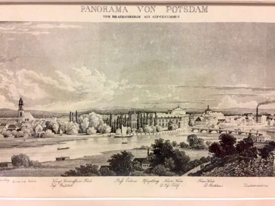 Stahlstich: Ansicht von Potsdam / Panorama der Stadt Potsdam vom Brauhausberg aufgenommen, 1850, hinter Glas im Rahmen. - Foto 1