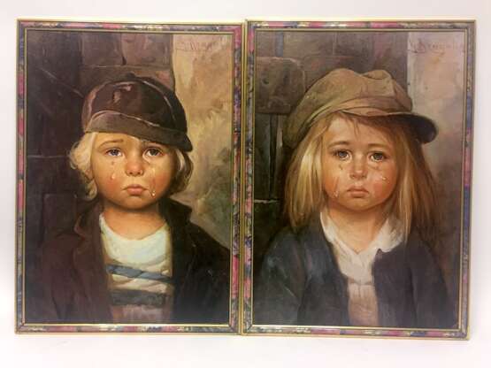 Giovanni Bragolin: Weinende Kinder / Weinender Junge und Weinendes Mädchen, Kunstdrucke im Rahmen, sehr gut. - фото 1