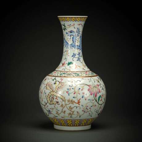 'Famille rose'-Vase mit Phönix-Dekor und Blüten - photo 1