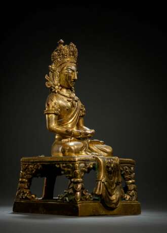 Feuervergoldete Bronze des Amitayus auf einem Thron - Foto 2