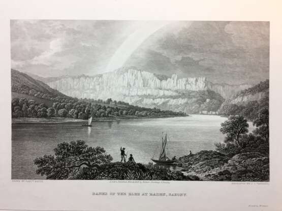J.C. Varreil nach Captain Batty: "Banks of the Elbe at Raden, Sayony.", Stahlstich, 1828. London. Dresden. - Foto 1