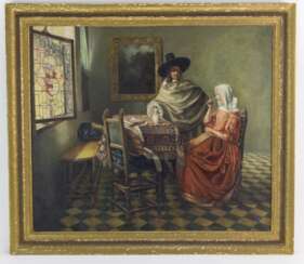 Jan Vermeer van DelfTiefe: "Herr und Dame beim Wein" / "Ein Glas Wein" / "Die Weinprobe". Kopie von Prof. Hildegard Scheele