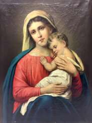Deutscher Künstler: Muttergottes / Maria mit Jesus, Öl auf Leinwand im Keilrahmen, 18. Jahrhundert
