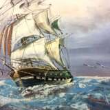 H. Haden: Segelschiff / Fregatte bei stürmischer See. Öl auf Leinwand, in prunkvollen Rahmen, sehr gut. - photo 2