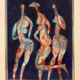 Harry Guttman (1933 - 2015): "Three Nudes Dancing", Öl auf Platte, im wertvollen breiten Rahmen, ohne Jahr. Exzellent! - photo 2