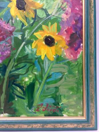 Anni Jung: "Sonnenblumen", Öl auf Leinwand, 2000, im Rahmen, sehr gut. - Foto 4