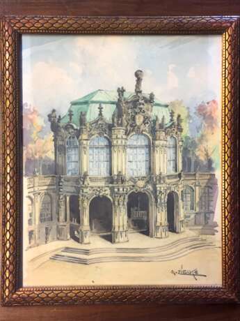 A. Zielke: Im Zwingerhof / Zwinger zu Dresden, Blick zum Wallpavillon. Aquarell auf Bütten, im Rahmen hinter Glas, 1920. - Foto 2