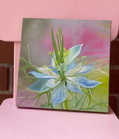 Oil Painting Flower Nigella Canvas on the subframe Oil paint Realism Russia 2021 - photo 2