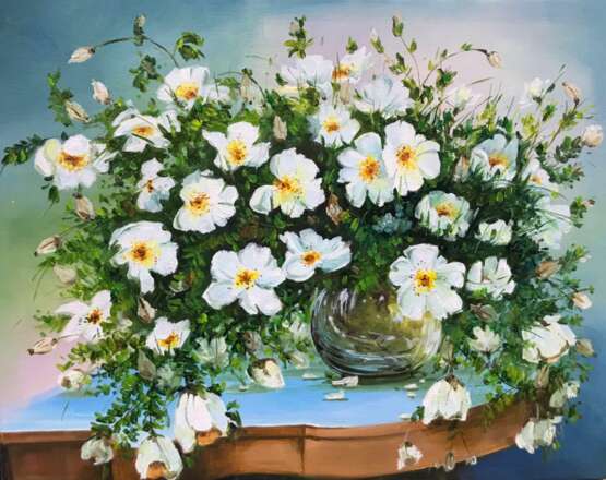 Painting “White rosehip”, Canvas, Oil, Realist, Still life, Russia, 2021 - photo 1