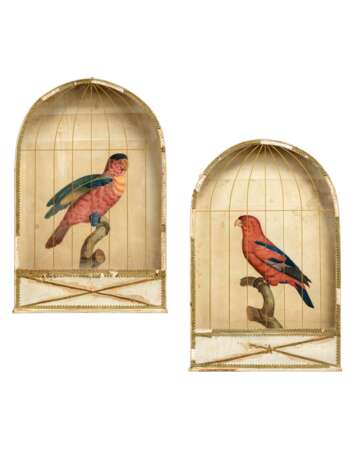 A PAIR OF GLAZED 'BIRDCAGE' COLOURED PRINTS OF PARROTS - photo 1
