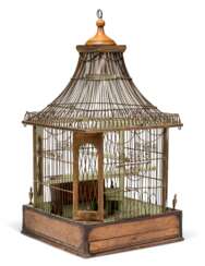 A BIRD'S-EYE MAPLE, INDIAN ROSEWOOD, FRUITWOOD, PARCEL-GILT AND WIRE BIRDCAGE