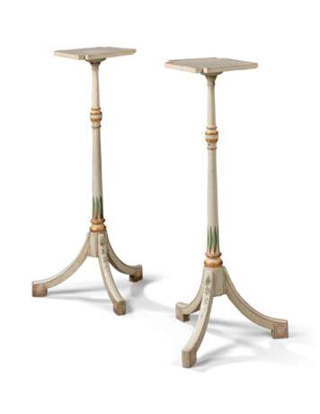 A PAIR OF GEORGE III POLYCHROME DECORATED CANDLESTANDS - photo 1