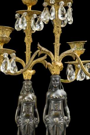 A PAIR OF ORMOLU, PATINATED-BRONZE AND MARBLE THREE-LIGHT FIGURAL CANDELABRA - photo 2