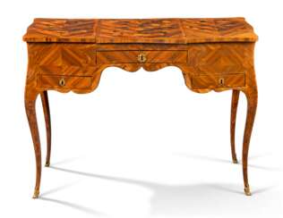 A LOUIS XV TULIPWOOD, BOIS SATINE AND FRUITWOOD MARQUETRY WRITING-TABLE