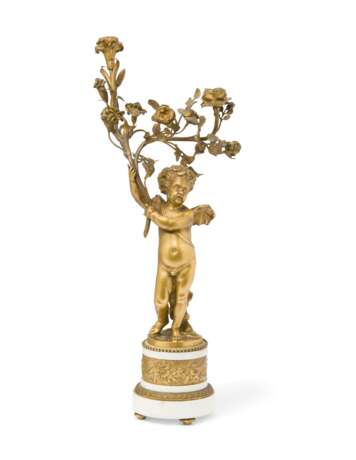 A PAIR OF LOUIS XVI-STYLE ORMOLU AND WHITE MARBLE TWIN-LIGHT CANDELABRA - photo 2