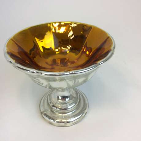Bauernsilber / Katzensilber / Silberglas: Konfektschale / Schale silbern und Gold. Ätzdekor. - photo 2