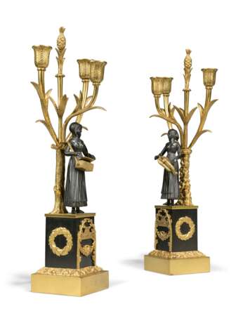 A PAIR OF LOUIS-PHILIPPE ORMOLU AND PATINATED-BRONZE THREE-LIGHT CANDELABRA - фото 3