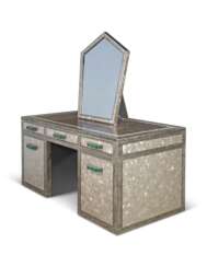 A MOTHER-OF-PEARL AND SILVERED WOOD DRESSING-TABLE AND MIRROR