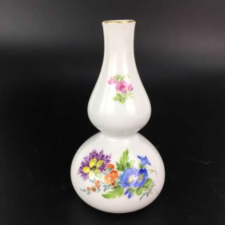 Kürbisvase / doppelt bauchige Vase: Meissen Porzellan, Dekor Blume 3, Goldrand, 1. Wahl, sehr gut. - photo 1