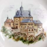 Besonderer Ansichten-Teller: Meissen Porzellan, Goldkante, Form T-glatt, Ansicht Burg Kriebstein, 1900, sehr gut, Unikat - Foto 2